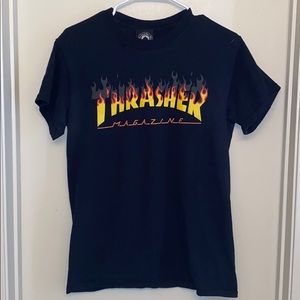 Thrasher Flame Logo Black Boyfriend Fit T-Shirt